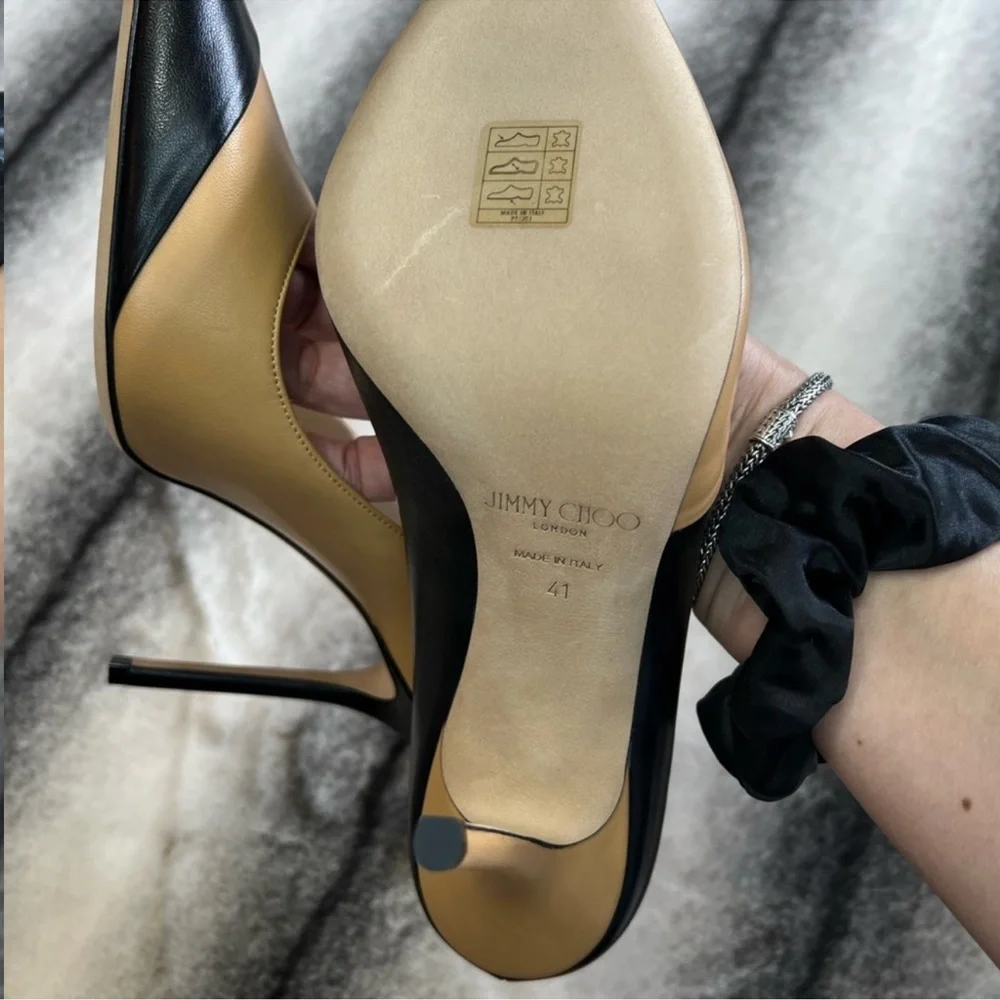 Jimmy Choo Love 100 Asymmetric Butter Rum Black Leather Pumps Heels